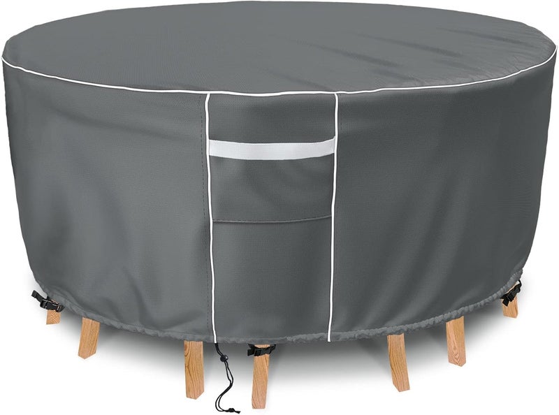 Gasadar Round Patio Table Cover Waterproof, Outdoor Furniture Covers for Round Table Set, 600D Heavy Duty, 96" Dia x 28" H, Grey - Image 1